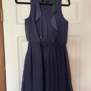 Navy blue and white polka dot ruffle sleeveless dress